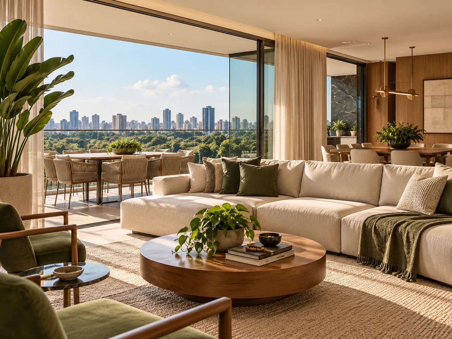 Interior residencial contemporâneo com plantas, imagem editorial ilustrativa